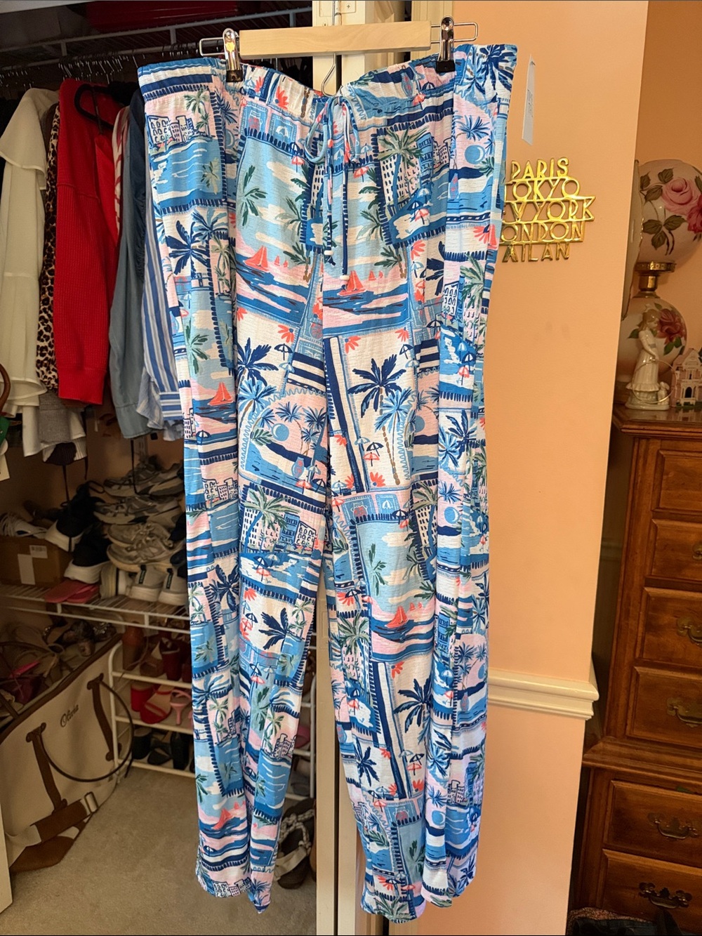 Time and Tru Blue and Pink Tropical Swim Coverup Pants